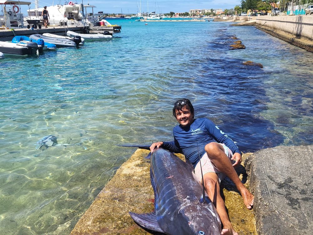 A large blue marlin landed at the Bonaire marina